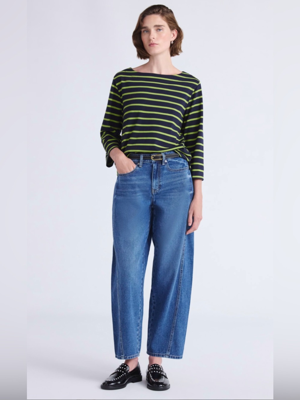 NWT - Free Assembly Slight Distressed Barrel Wide-Leg Ankle-Length Jeans, Sz 14